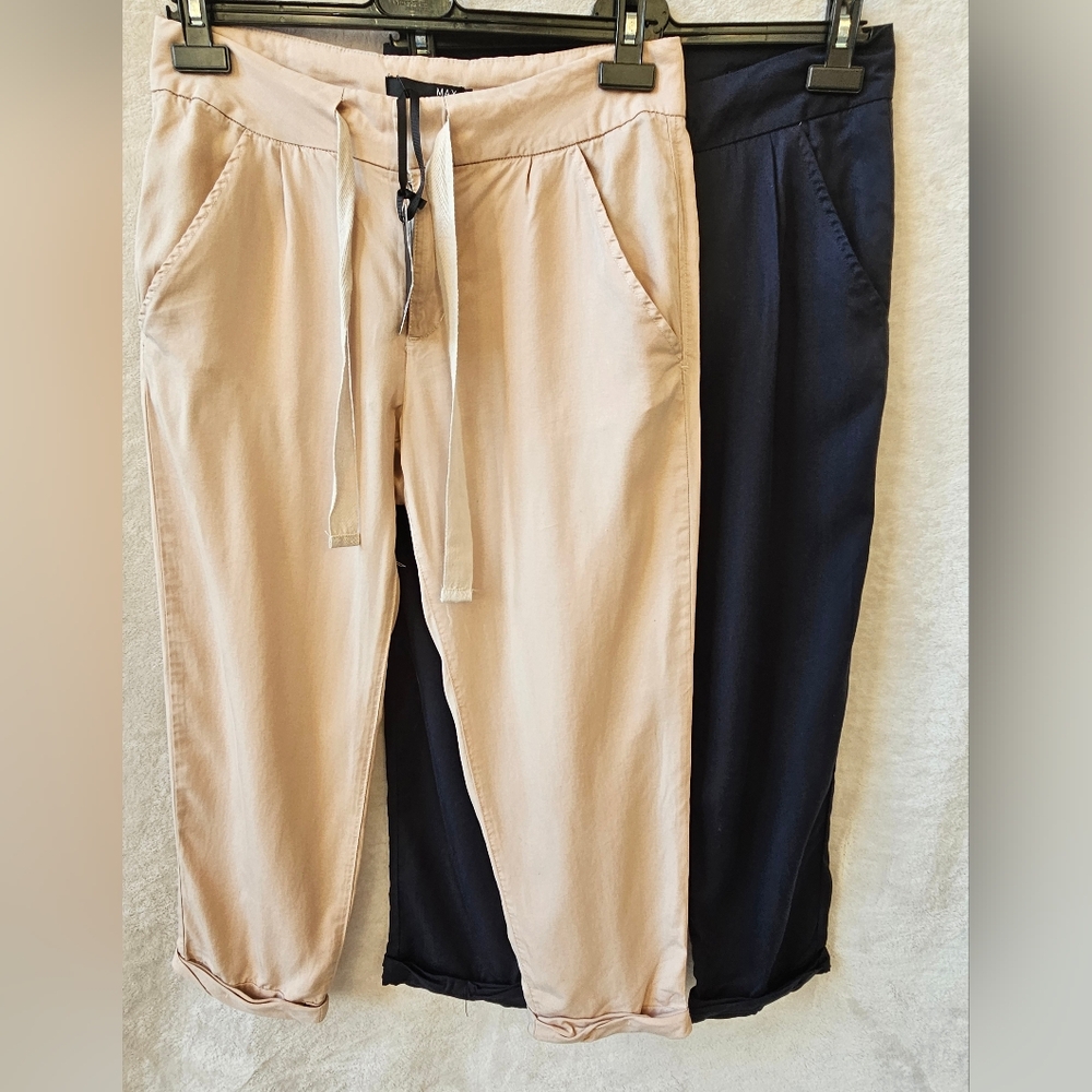 NWT Max Jeans Super Soft 100% Tencel Pants in Beige and Navy - Size 28/6